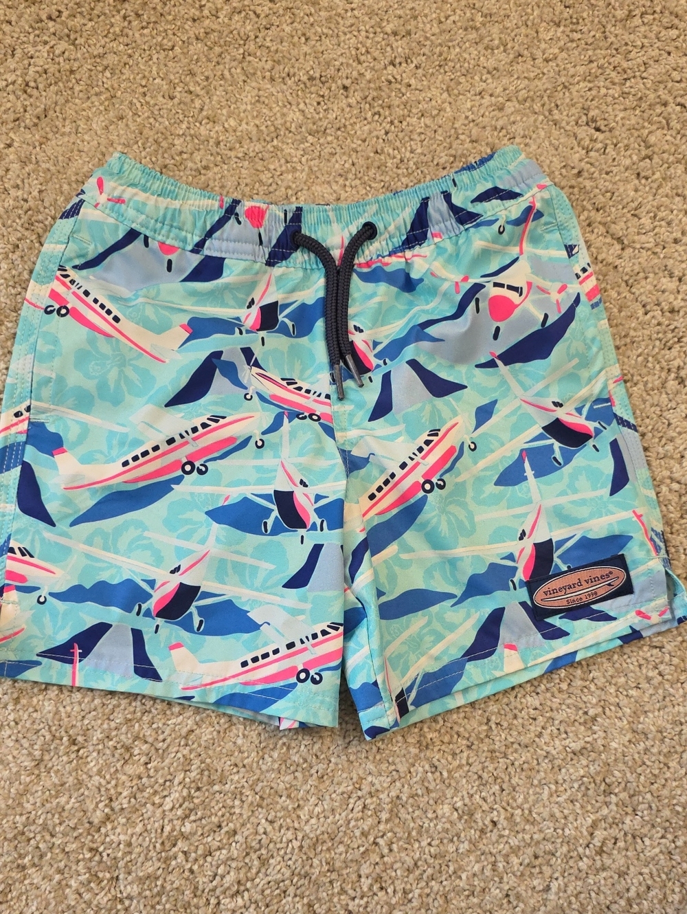 Like New Boys Sz. 5 Vineyard Vines Turquoise Navy Pink Airplane Swim Shorts